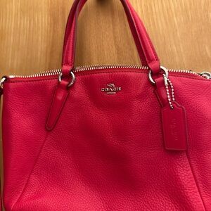 Coach Red Leather Satchel with Pebbled Texture
